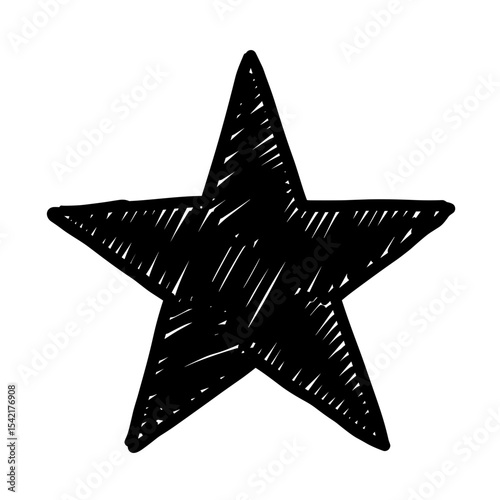 Hand-drawn black star icon, artistic design for ratings and achievements