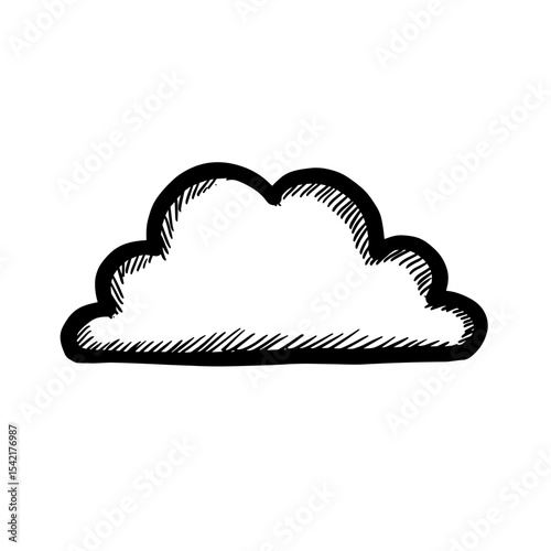 Hand-drawn black cloud icon on a blank background, artistic design for weather and nature themes
