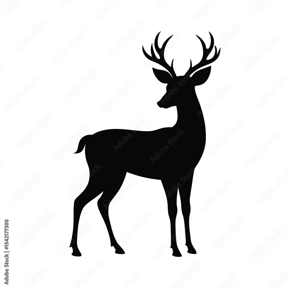 Fototapeta premium Black silhouette of a deer with antlers