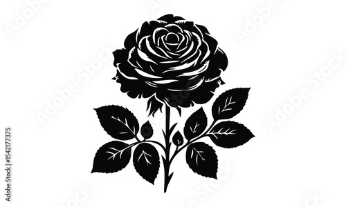 Rose Silhouette, Elegant Rose Silhouette Isolated on White Background