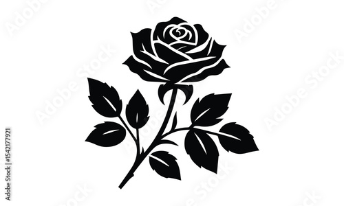 Rose Silhouette, Elegant Rose Silhouette Isolated on White Background