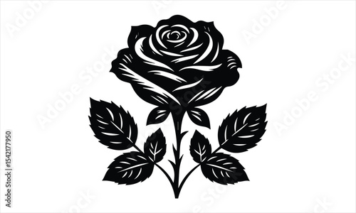 Rose Silhouette, Elegant Rose Silhouette Isolated on White Background