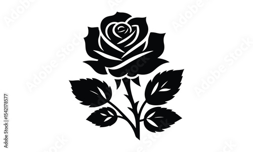Rose Silhouette, Elegant Rose Silhouette Isolated on White Background