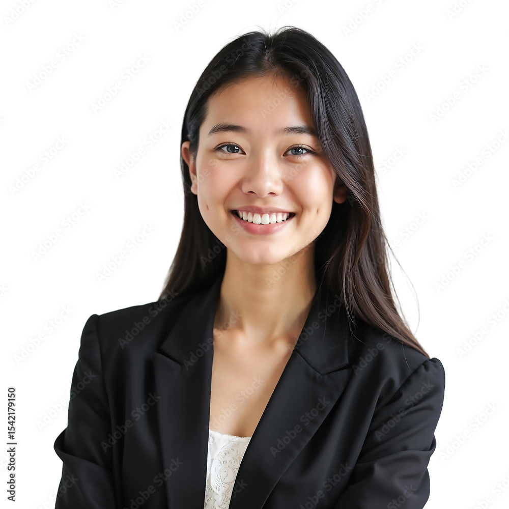 Beautiful young asian businesswoman with happy and smiling face wearing black blazer isolated on transparent background Beautiful young asian businesswoman with happy and smiling face wearing black blazer isolated on transparent background