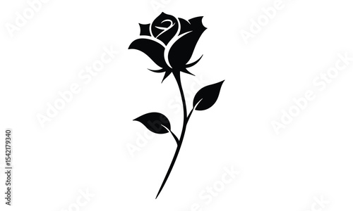 Rose Silhouette, Elegant Rose Silhouette Isolated on White Background