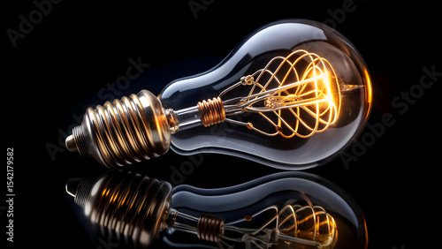 Wallpaper Mural Single glass bulb with exposed spiral filament on black background Torontodigital.ca