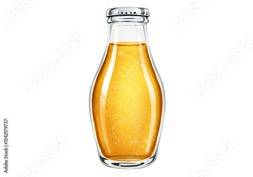 Sparkling Golden Beverage in Glass Bottle - Watercolor Illustration clipart watercolor png, isolated on transparent background