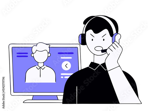 Angry Customer Complaint - Call Center Service Vector Illustration