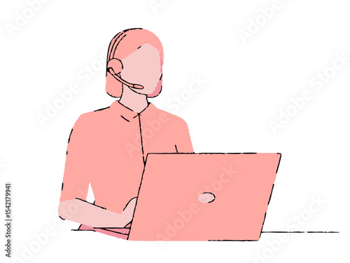 Call Center Agent with Laptop - Customer Support Vector Illustration