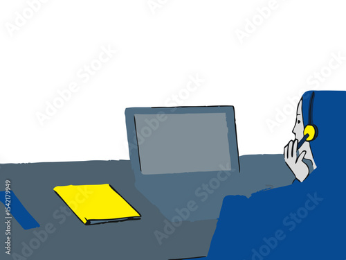 Call Center Agent with Laptop - Customer Support Vector Illustration
