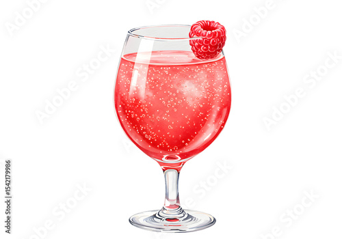 Sparkling Raspberry Cocktail in Elegant Glass - Watercolor Illustration clipart watercolor png, isolated on transparent background