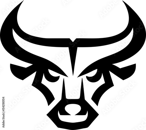 Bull head vector graphic, front-facing design with horns, great for apparel, gym, and team branding.