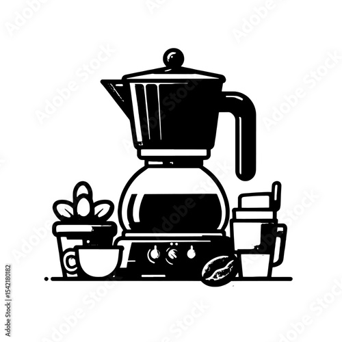 Coffee maker with plant cups bean on a surface with dials