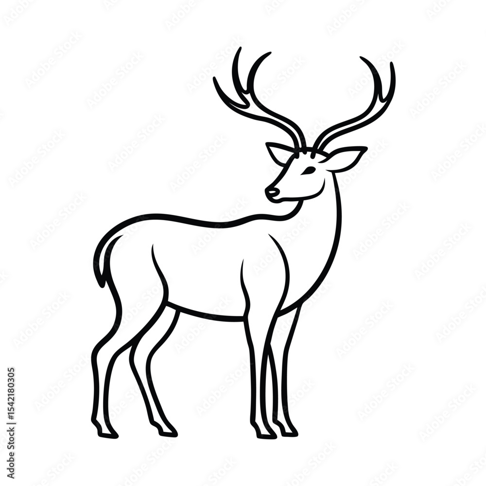 Fototapeta premium Line art illustration of a deer with antlers