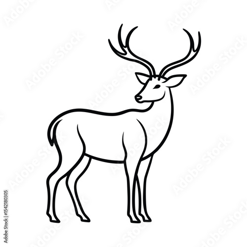 Line art illustration of a deer with antlers