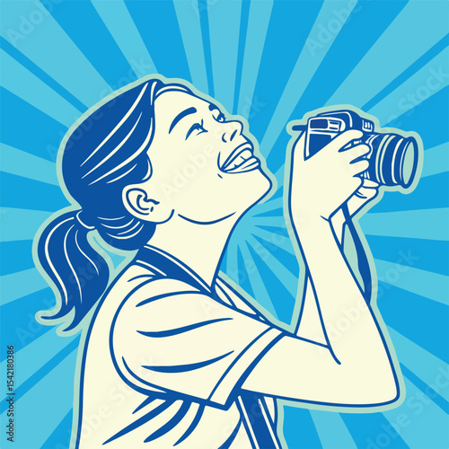 A woman joyfully drinking water is captured in a vibrant pop art style that symbolizes refreshment, energy, and healthy living.