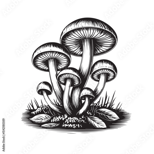 Detailed Mushroom Illustration Woodland Fungi Vintage Botanical Style Artwork