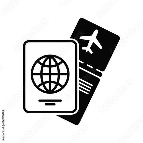 Passport and Airplane Ticket Icon - Travel Document Vector Graphic Design

