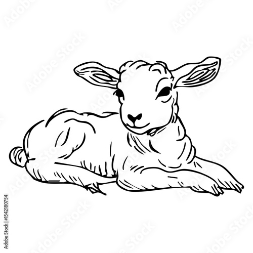 sleeping lamb in vintage hand drawn style, spring easter vector sketch for children art, rustic nursery decor and cards