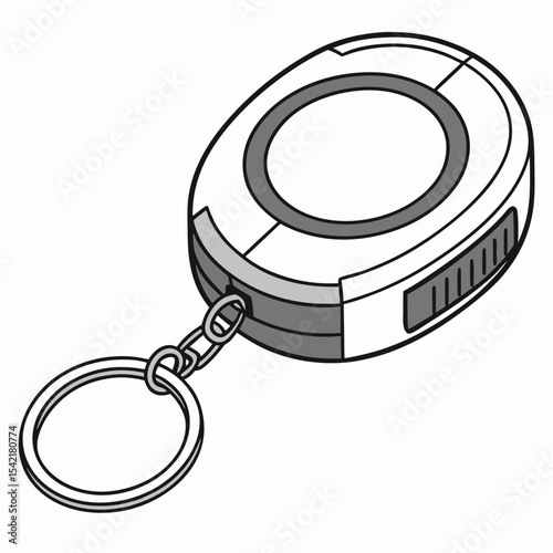 Modern oval shaped electronic device with a keychain attachment and circular display
