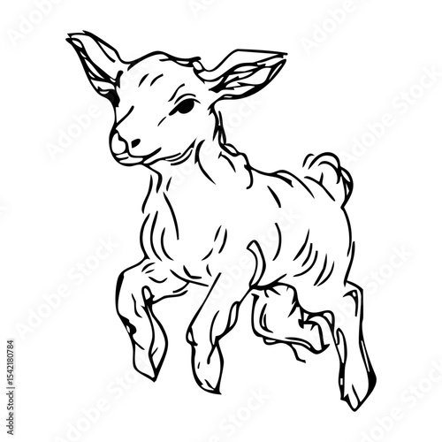 hand drawn vector of a joyful little lamb mid-jump, with soft lines and playful energy, perfect for spring and easter themed nursery art, cards, prints, and coquette decor