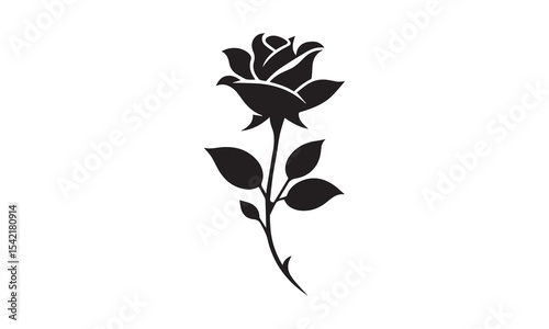 Rose Silhouette, Elegant Rose Silhouette Isolated on White Background