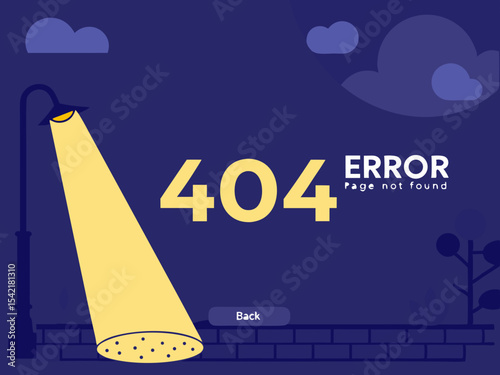 Tech style page not found illustration with bench under a glowing street light