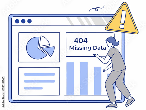 Modern dashboard user interface showing missing data and 404 error with warning symbol