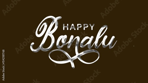 Wallpaper Mural Happy Bonalu Text Animation in Silver. Suitable for festive greeting cards, social media posts, event invitations, and cultural celebration promotions. Torontodigital.ca