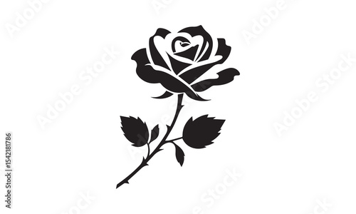 Rose Silhouette, Elegant Rose Silhouette Isolated on White Background