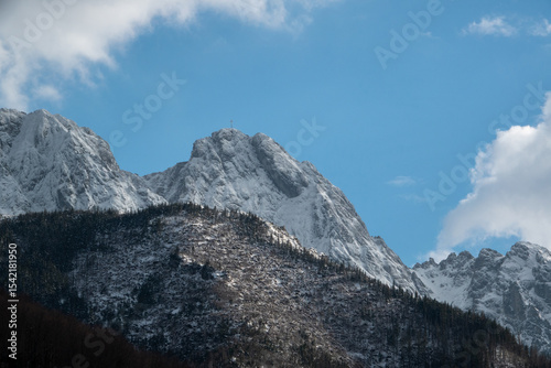 mountain peak Giewont against the blue sky . Tatra, Zakopane, Poland