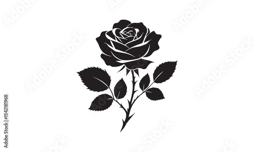 Rose Silhouette, Elegant Rose Silhouette Isolated on White Background