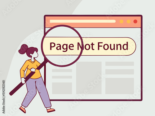 Minimal 404 error concept with magnifying glass highlighting page not found text