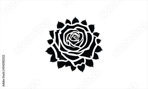 Rose Silhouette, Elegant Rose Silhouette Isolated on White Background