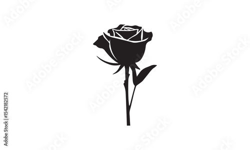 Rose Silhouette, Elegant Rose Silhouette Isolated on White Background