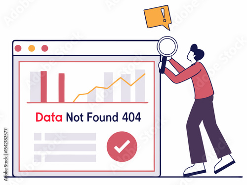 Data analysis failure concept with business chart and highlighted 404 not found warning