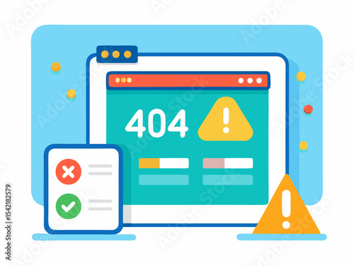 Dashboard interface concept showing warning icon with missing data and error 404 alert
