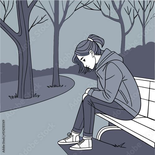 A young man sitting on the ground with his head down, expressing depression, isolation, and emotional vulnerability