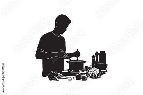 Man Cooking Silhouette Illustration Male Chef Preparing Food Silhouette Art