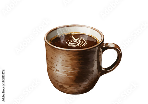 Steaming Cup of Coffee - Watercolor Illustration clipart watercolor png, isolated on transparent background