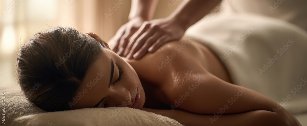 Obraz premium The serene moment of a woman receiving a soothing massage in a tranquil setting.