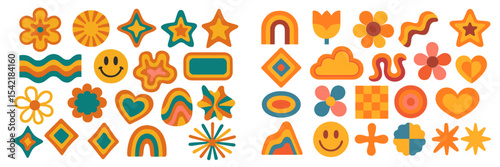 Colorful abstract shapes and designs in vibrant hues creating a playful visual composition for artistic projects