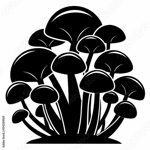 mushroom cluster silhouette vector black on white background