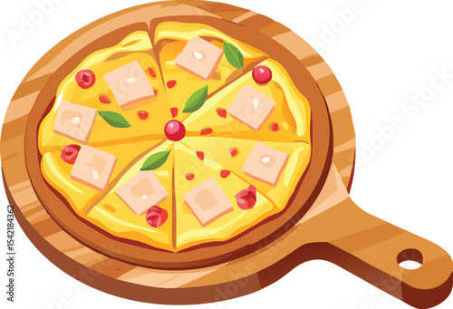 Delicious margherita pizza sliced and served on a wooden pizza peel