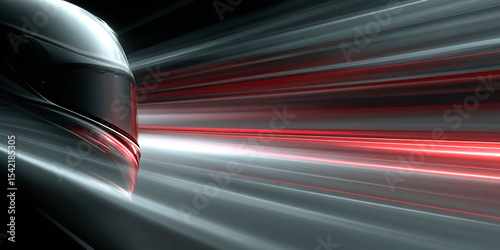 Futuristic racing helmet in dramatic lighting with dynamic red and white speed trails, symbolizing focus, velocity and high-performance technology