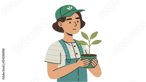 Environmentalist Holding Plant – Vector Nature Protection Character