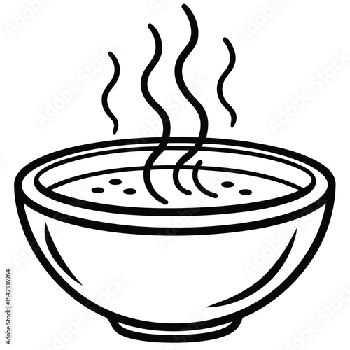 Simple Outline Icon of a Steaming Bowl of Soup