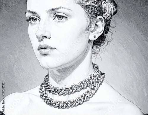 Sketch Portrait of Woman with Necklace