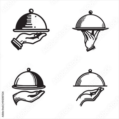 Elegant Restaurant Food Service Icons Cloche & Hand Designs