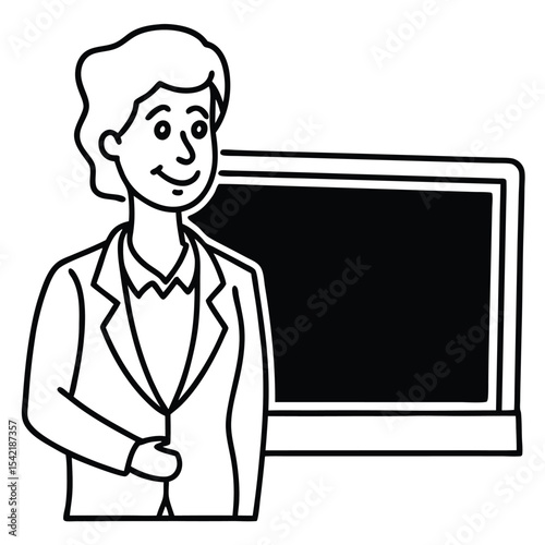 Thin Stroke Drawing of a Teacher at a Blackboard